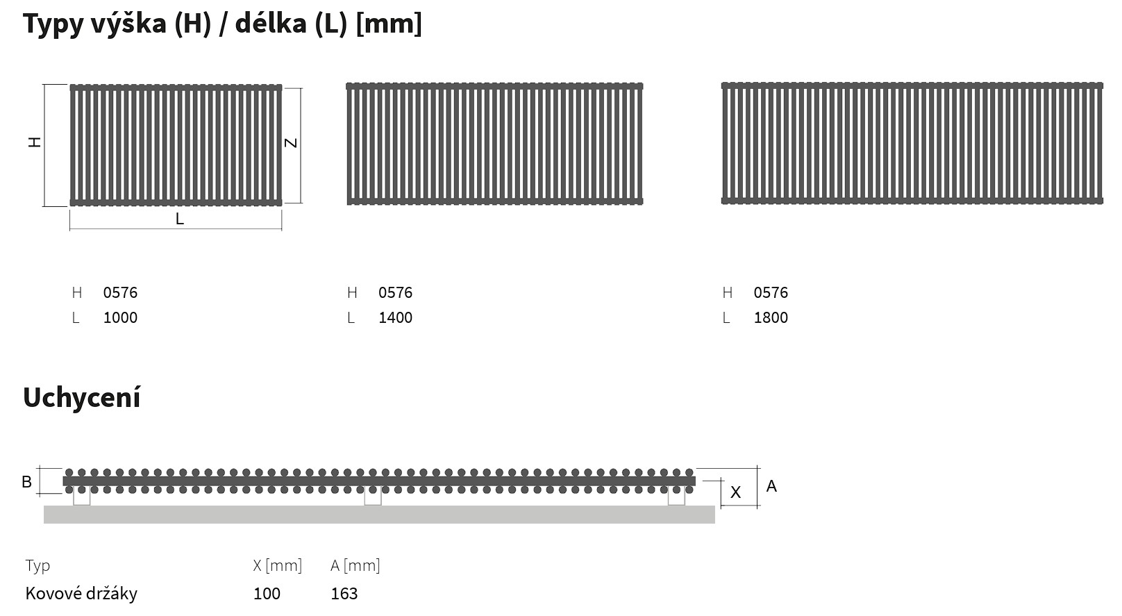 Koupelnový radiátor Aruba Double Horizontal ISAN Melody technický výkres